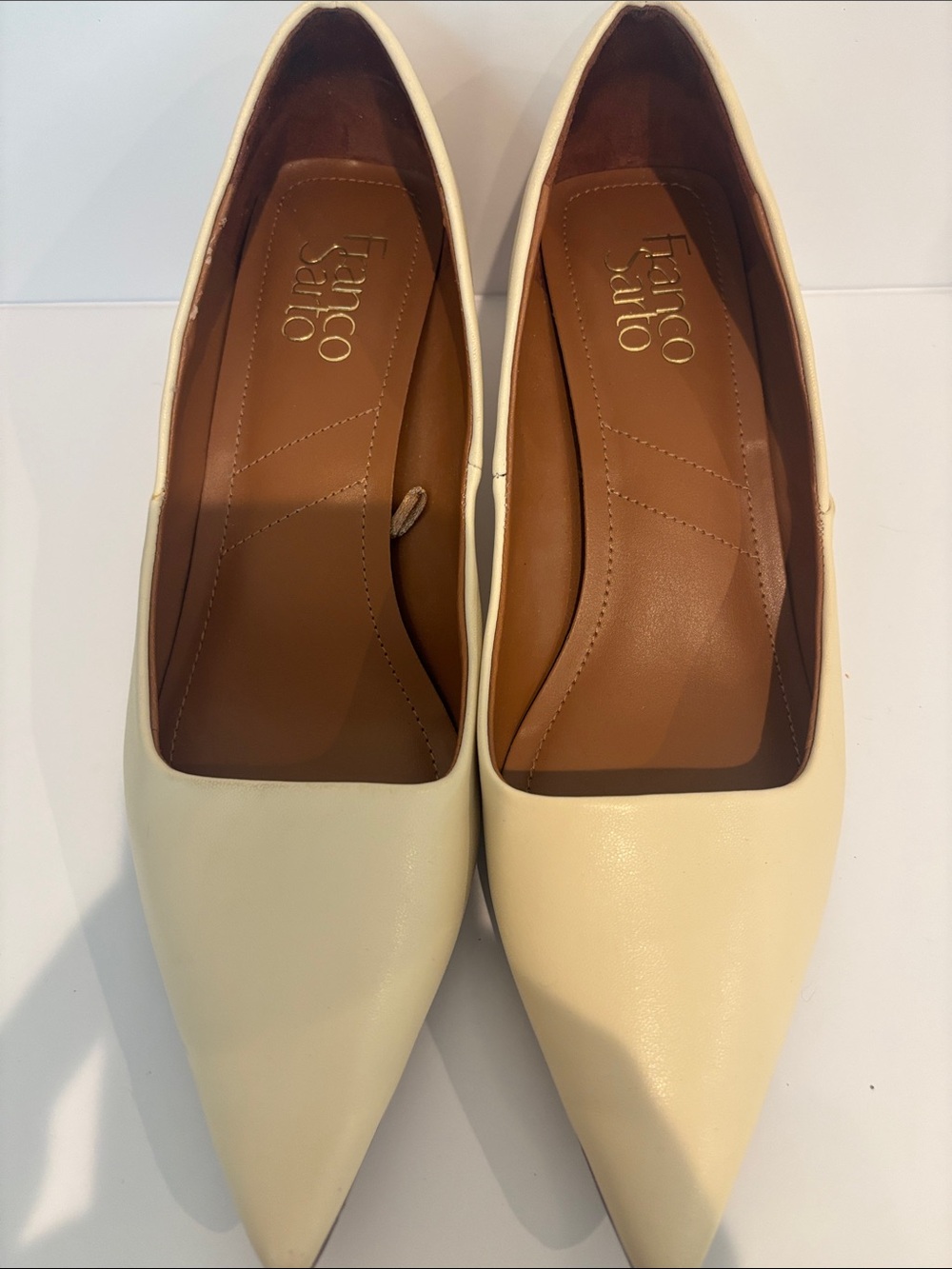 Franco Sarto Ivory Pointed Toe Leather Flats